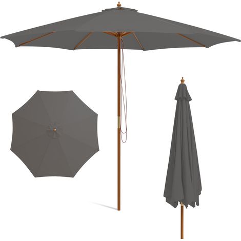 Parasol de Jardin Rond 3M en Bois, Parasol Droit avec 8 Baleines en Bambou, 3 Hauteurs Réglables, Mât Détachable et Toit Ventilé, Gris (1/5)