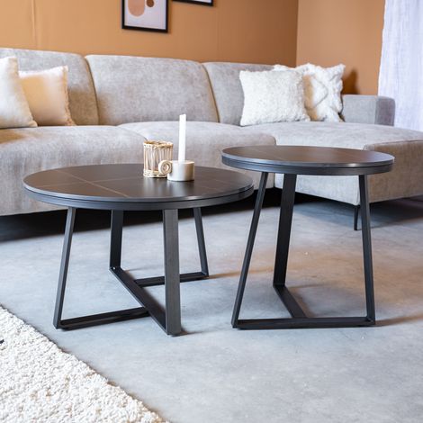Ensemble de 2 tables basses Tanner rondes en marbre noir (1/5)