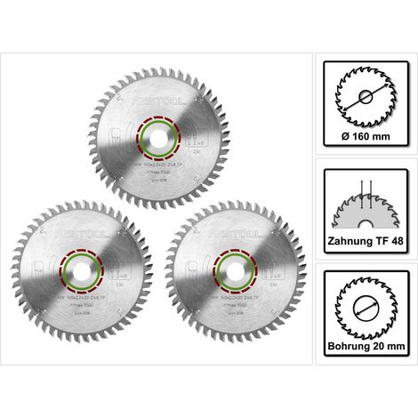 Festool Spezial Kreissägeblatt Set 3x HW 160 x 2,2 x 20 mm TF48 160 mm ( 3x 496308 ) 48 Zähne (1/5)