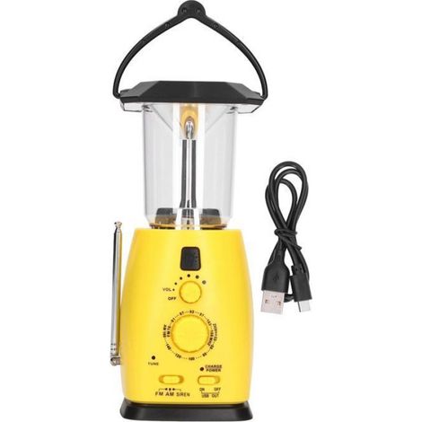 Lanterne de camping à LED, solaire, manivelle, batterie, luminosité réglable, 8 LED, fonction FM/AM (1/5)