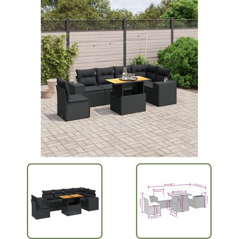 The Living Store 7-tlg. Garten-Sofagarnitur mit Kissen Schwarz Poly Rattan - Gartenmöbel Set - PE-Rattan Möbel - Outdoor Lounge - Gartenlounge - Terrassenmöbel (1/3)