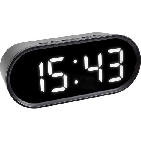 Sveglia digitale con numeri retroilluminati a LED, visualizzazione della temperatura, funzione snooze regolabile, plastica nera (1/5)