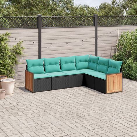 vidaXL Salon de jardin 6 pcs avec coussins noir résine tressée (1/5)