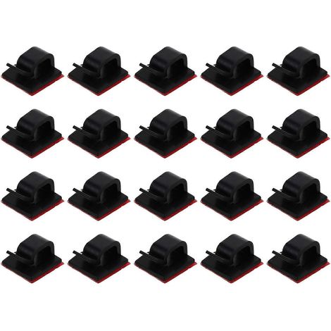 Lot de 20 clips adhésifs pour câbles, organisateurs et supports de câbles, gestion des fils.-1.4X1.3CM-Black