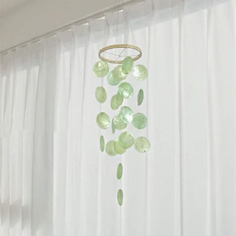Muschel Windspiel 43cm Boho Deko mit Capiz Muscheln Grün, handgefertigt