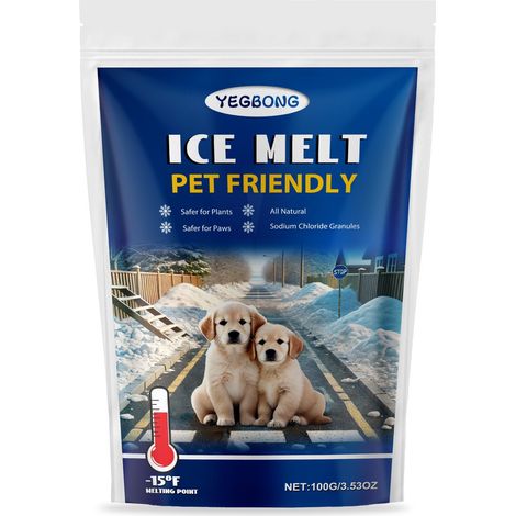 Agent de dégivrage sans danger pour les animaux domestiques, pour sols et rues en béton, fondant la neige et la glace en hiver, nettoyant antidérapant – 100 g (1/5)