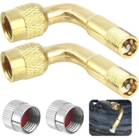 2 Pièces Extensions de Valve 90 degrés en Cuivre, Rallonge Extension Valve Pneu, Adaptateur de Valve Angulaire Durable et Robuste, Kit d'Extension de Tige de Pneu Pour Voiture, Moto, Vélo, Scooter (1/5)