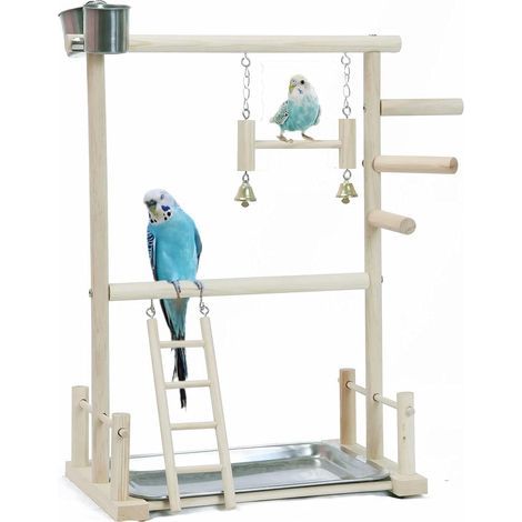 Perchoir en Bois pour perroquets,Terrain de Jeu pour Perroquet Échelles et mangeoires - Accessoire de Cage pour cacatoès - Aire de Jeu pour Oiseaux,36 23 53CM (1/5)