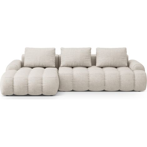 Canapé-lit d'angle gauche + coffre 3 places tissu structurel beige (1/5)