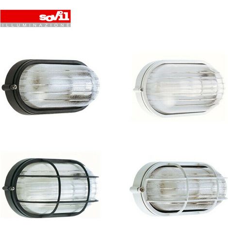 Plafoniera Ovale Muro da Esterno Lampada Parete Gabbia Illuminazione Luce Sovil - Formato: Grande - H 28.5 - Colore: Nero