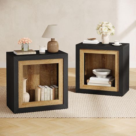 Tribesigns Lot de 2 tables d'appoint au design cadre - Table basse - Petite table rectangulaire avec espace de rangement pour le salon - Table de chevet pour petits espaces - 60 x 30 x 60 cm (1/5)