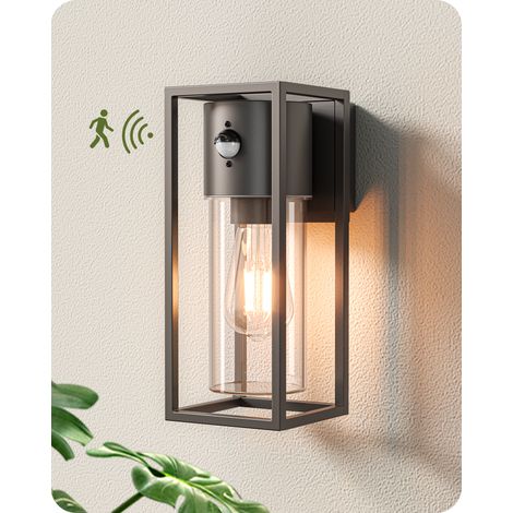 EDISHINE Wandlampe Innen/Außen mit Bewegungsmelder, Wandleuchte Aluminium, IP44 wasserdicht, E27 Fassung, ohne Leuchtmittel, Anthrazit