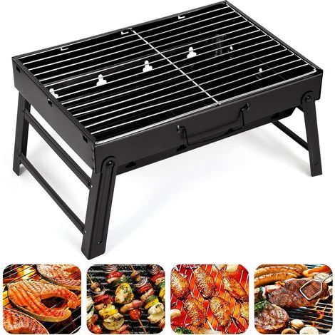 Barbecue Charbon de Bois, 520x295x222 mm, BBQ Grill Démontable Pliable Portable BBQ Charbon de Table en Acier pour PiqueNique, Voyage, Jardin, Camping (1/5)