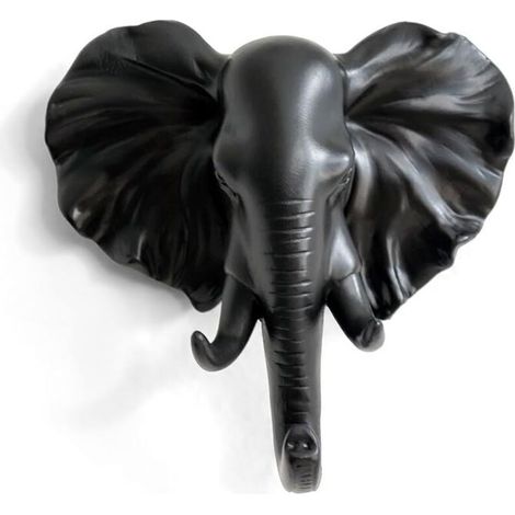 Tête d'éléphant simple mur crochet/cintre en forme d'animal manteau chapeau crochet robuste, rustique, cadeau décoratif, noir (1/5)
