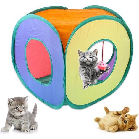 Tunnel per gatti con palline da gioco, cubo pieghevole per gatti, nascondiglio per gatti, tenda da gioco per gatti, giocattolo per nascondersi per gatti con aperture su tre lati per gatti (1/5)