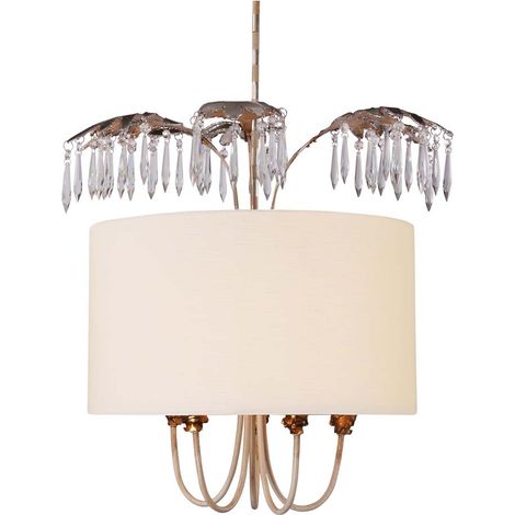 Suspension Antoinette lin cristaux crème 5xE14 Flambeau