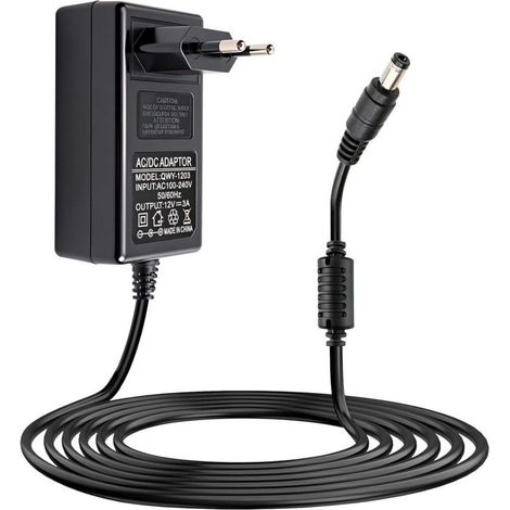 Adaptateur Secteur 12V 3A 36W Universel AC-DC avec Connecteur 5,5×2,1 mm, Alimentation 12V pour LED, Caméras, Routeurs, Haut-parleurs, Système Téléphonique, Protection Surtension et Court-Circuit (1/5)
