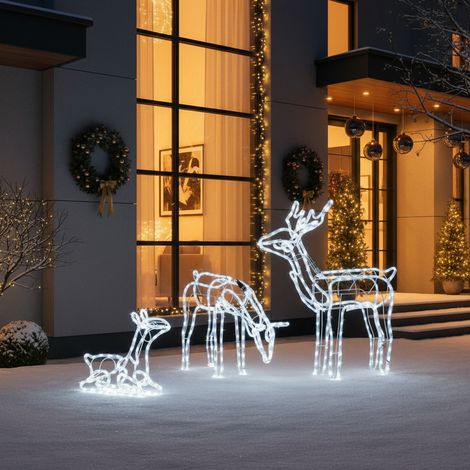 Set Of 3 Light Up Frosted Reindeer Family (1/2)