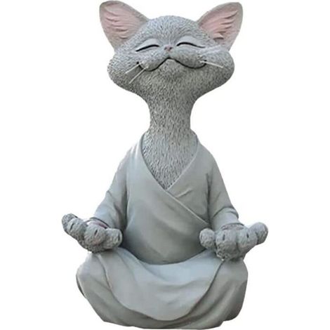 Statue de chat zen en résine, Bouddha méditant yoga pour extérieur – décoration jardin ou pelouse, design joyeux et apaisant