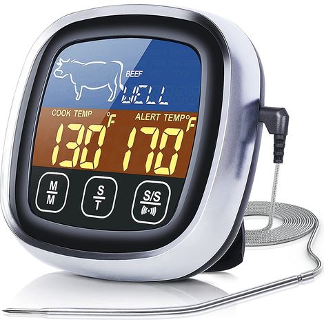 Digitales Kochthermometer LIFCAUSAL 2022 mit großem LCD-Touchscreen und langer Sonde (sofortige Messung der Lebensmitteltemperatur)