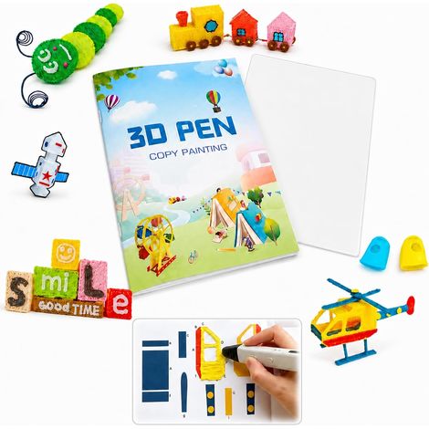 Set Livre De Dessin Pour Stylo 3D, 1x Carnet De Modèles, 1x Plaque Transparente, 2x Protège-doigts, Stencils Réutilisables Pour Stylo 3D Débutant, Compatible Avec Filament 3D Standard (1/5)