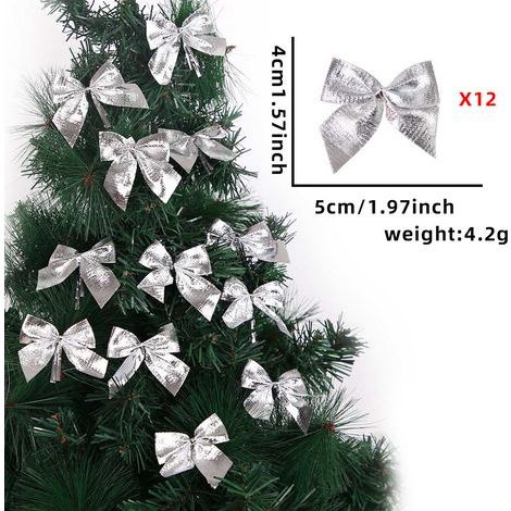 Weihnachtsdekoration – Weihnachtsdekoration für den Innenbereich – Silberne Weihnachtsschleifen – Zwei Sets, insgesamt 24 Stück. Dekoration für einen 45 cm hohen Weihnachtsbaum. (1/5)