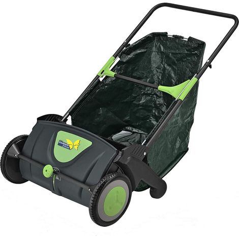Garden Friend – Ramasseur de feuilles manuel en métal – Sac de collecte 100 l – Portée 54 cm – Roues en polypropylène – Couleur vert et noir