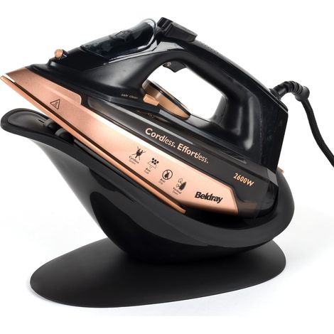 Fer à Vapeur Portatif 2 en 1 - Centrale Vapeur Sans Fil, Semelle en Céramique, Réservoir d’Eau 300 ml, Fonction Anti-Calcaire, Utilisation Filaire ou Sans Fil, 2600W, Rose Gold (1/5)