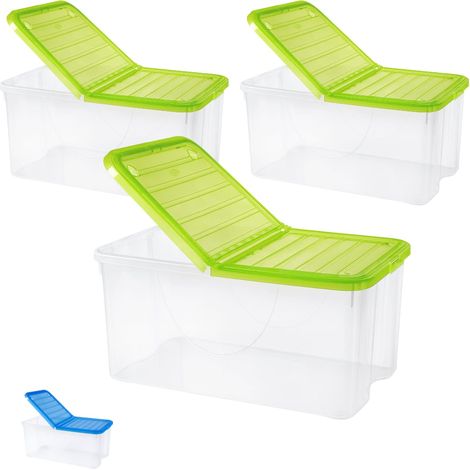 Set 3 scatole contenitori salvaspazio in plastica trasparente con coperchio pieghevole - Capacità 41,5 litri, dimensioni 57x39x25,7 cm - Colore Verde (1/5)