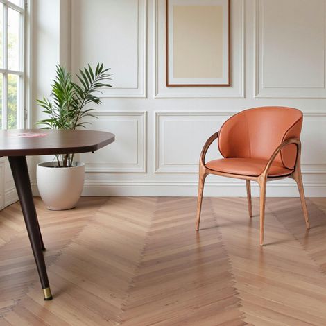 Chaise en cuir terracotta dos rond accoudoirs bois brun ALDER (1/5)