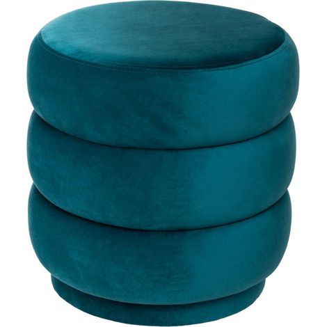 Atmosphera – Pouf en velours bleu canard 40x40cm – Rembourrage mousse polyuréthane – Tissu polyester – Design vintage moderne pour petits espaces