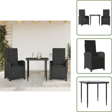 Chaise de jardin noir - vidaXL Ensemble de bistro 3 pcs avec coussins noir résine tressée - Table de jardin noir (1/5)