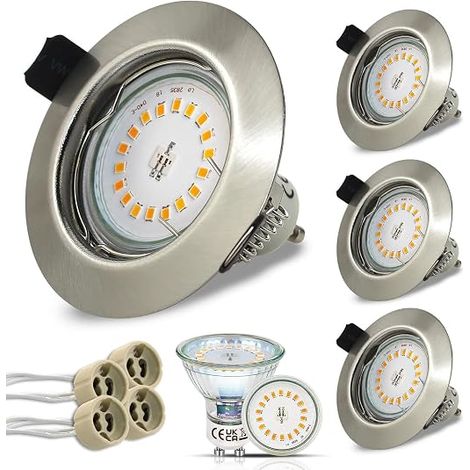 Spot LED Encastrable GU10, 5W Blanc Chaud Inox Trou 68mm Cadre Spot encastrable, Ampoules douille gu10 (1/5)