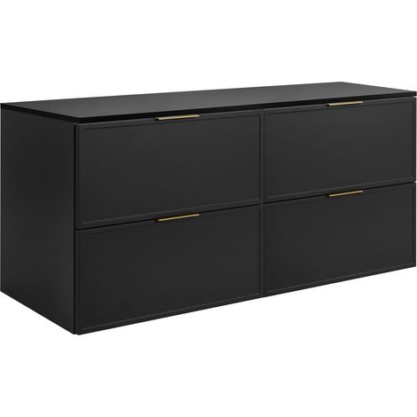 Rodan Waschbeckenunterschrank Slim 120,6 cm, Dunkelgrau, 46 x 100 x 58,6 cm, wandhängend, dunkelgraue Platte, 4 Schubladen, 3 Grifffarben inklusive