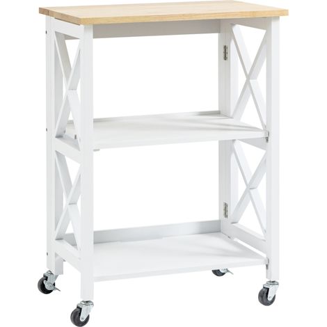 Chariot de cuisine desserte pliable LEEDS blanc et bois (1/5)
