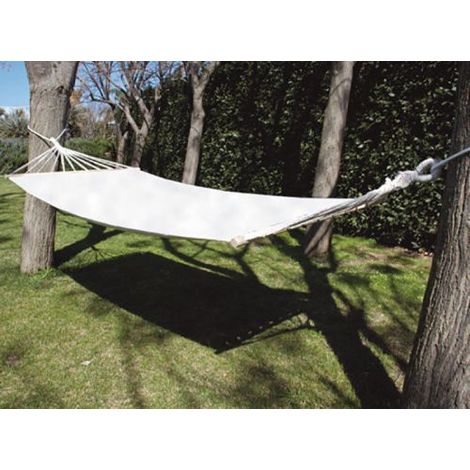 AMACA IN COTONE CON TRAVERSE IN LEGNO 200X100CM - BIANCO NATURALE (1/3)