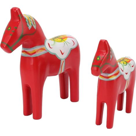 2 statues suédoises en bois, chevaux de Troie décorés 9.3" / 7.3" cadeaux peints à la main décorant la statue de Dalkalma (1/5)
