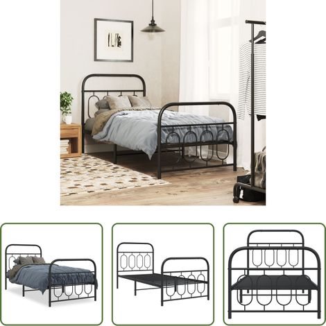 vidaXL Lit métallique - Cadre de lit métal sans matelas avec pied de lit noir 90x200 cm (1/5)