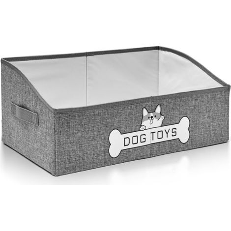 Panier à jouets pour chien, spécialement conçu pour ranger les jouets pour chiens, boîte à jouets pliable avec poignée, grise. (1/5)
