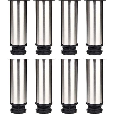 Selected Lot de 8 Pieds de Meubles, Pied Cuisine Réglables Ø 50 mm/Hauteur 150 mm Ronds Métal Acier Inoxydable Canapé Jambe Table Pieds (1/5)