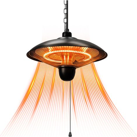 Randaco Chauffage radiant terrasse 1800 W suspendu en fibre de carbone, 3 niveaux de chauffe, interrupteur à corde, IP55 (1/5)