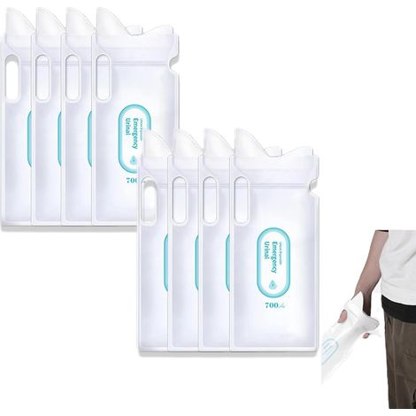 8 Pièces 700ML Sacs d'Urine Jetables, Sacs à Urine Toilettes de Voiture, Super Absorbant Sacs à Pipi, pour Voiture Long Voyage Camping Adulte Homme Femme Enfant (1/5)