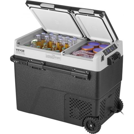 Réfrigérateur Portable 58 L, Mini Frigo de Voiture sur Roulettes 12 V, Glacière à Double Zone Température Réglable -20 °C à 20 °C, Congélateur à Compression pour Maison Camion Bateau Camping (1/4)