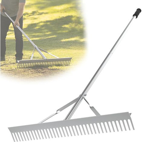 Rastrello da giardino in alluminio da 170 cm con ampia testa da 92 cm e 37 denti, rastrello paesaggistico per prato e giardino, per allentare e livellare prati, giardini e ghiaia.