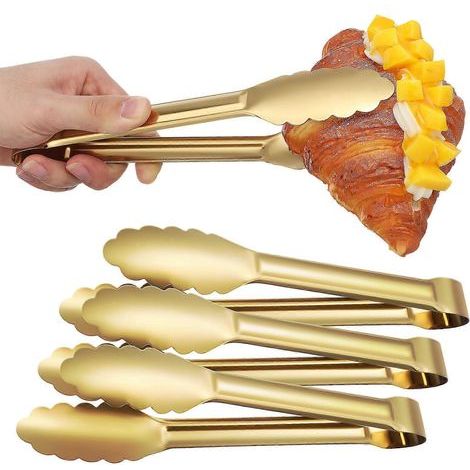 4-teiliges Servierzangen-Set aus Edelstahl für Buffets, Küche, Toast, Speisen und Salate – 24,50 x 4,00 x 2,50 cm – Gold (1/4)