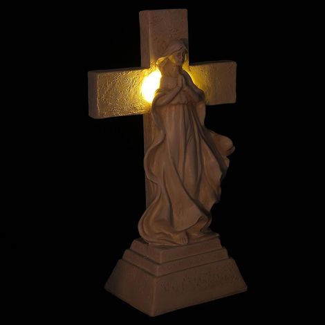 Statue D'ange en Résine avec Lumière Solaire Croix Lumineuse pour Tombe Lampe Funéraire Étanche à Énergie Solaire Décoration Extérieure de Cimetière pour Jardin Éclairage LED (1/5)