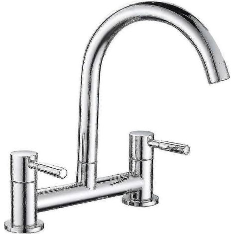 Robinet mitigeur de cuisine à deux leviers, 2 trous espacés de 180 mm, pour montage sur plan de travail.-AquaForge (1/2)