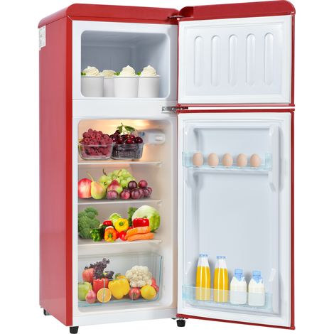Réfrigérateur congélateur rétro 105,5 x 41 x 45,5 cm - 92 L rouge - 2 portes, classe D, LED (1/5)