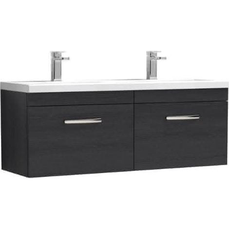 Nuie Athena Charcoal Black Woodgrain 1200mm Wall Hung 2 Drawer Vanity Unit and Double Ceramic Basins - ATH040F (1/5)