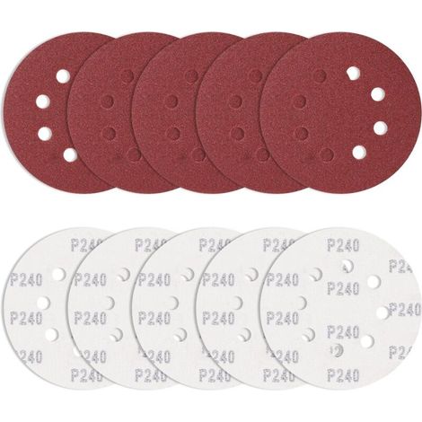 Lot de 10 Feuilles abrasives 125 mm Grain 240, disques abrasifs Ronds excentriques 8 Trous pour ébavurage et ponçage des Points de Soudure